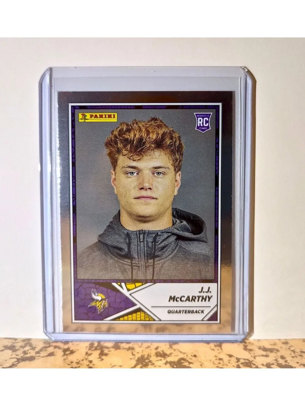 J.J. McCarthy 2024 Panini NFL #78 Silver Foil Rookie Sticker Card Vikings